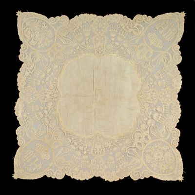 Cream Linen Handkerchief with Belgian Lace Trim