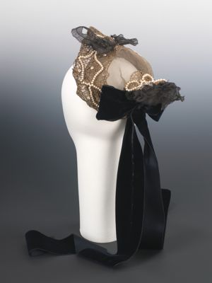 Cream Silk Evening Hat with Gold Rhinestone Embellishment