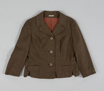 Brown Pinstripe Wool Suit Jacket and Skirt