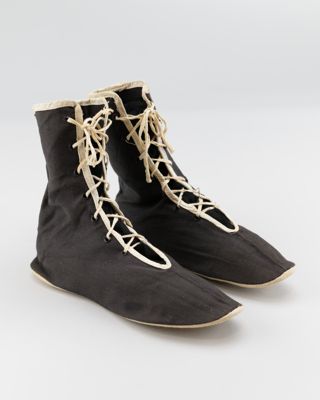 Black Cotton Canvas Bathing Shoes White Laces
