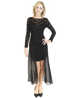 Black Lace Overlay High-Low Pencil Dress