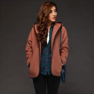 Rust Orange Oversized Fleece Jacket Navy Trim