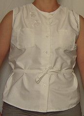White Cotton-Linen Sleeveless Button-Front Shirt