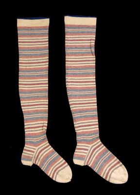 Striped Cotton Knee-High Stockings Cream Red Blue