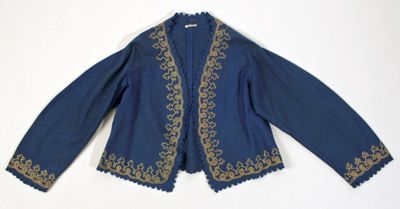 Navy Blue Wool Bolero Jacket with Gold Trim
