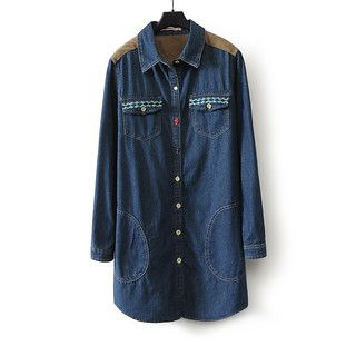 Indigo Denim Western Snap-Front Shirt Dress