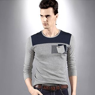 Navy Blue Heather Gray Color-Blocked Long-Sleeve Tee