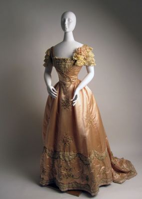 Golden Bronze Silk Taffeta Bustle Evening Gown
