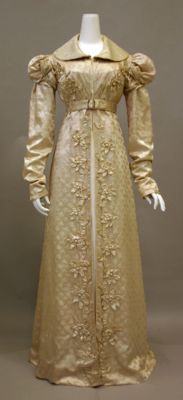 Golden Yellow Silk Brocade Redingote Coat