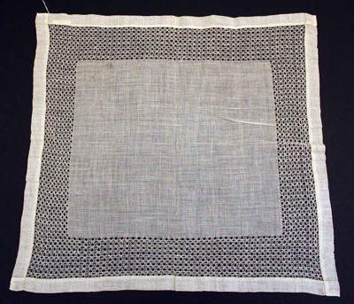 White Linen Handkerchief with Navy Blue Border