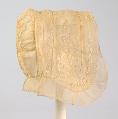 Cream Cotton Baby Bonnet with Whitework Embroidery