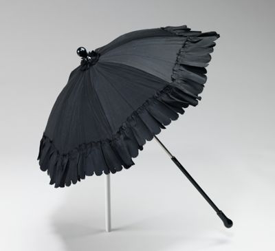 Black Silk Victorian Parasol with Ruffled Trim