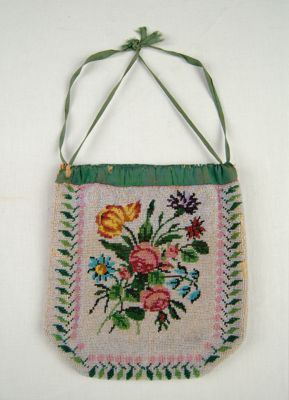 Sage Green Beaded Glass Drawstring Pouch