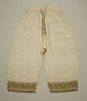 Cream Linen Drawers with Brown Decorative Trim