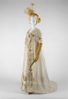 White Cotton Muslin High-Waisted Empire Gown Ensemble
