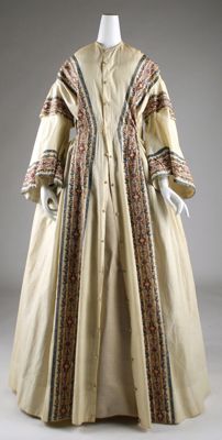 Cream Cotton Dressing Gown with Burgundy Gold Trim