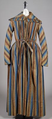 Blue Brown Striped Cotton Wrapper Dress