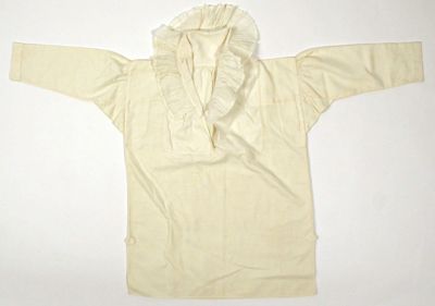 Cream Cotton Work Shirt with Drawstring Neckline