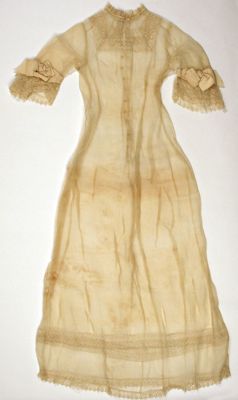 Cream Cotton Lawn Dress with Ruched Collar