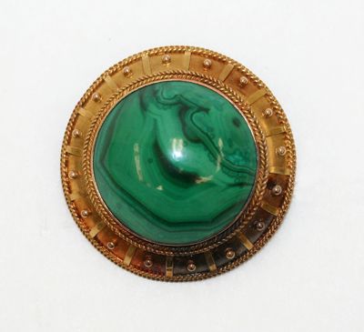 Circular Malachite Brooch with Gold Setting