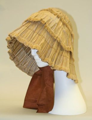 Golden Yellow Silk Taffeta Bonnet with Pleated Brim
