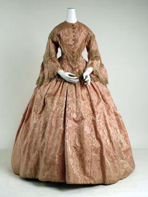Dusty Rose Silk Brocade Dress with Pagoda Sleeves
