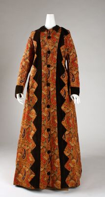 Rust Orange Paisley Linen Dressing Gown