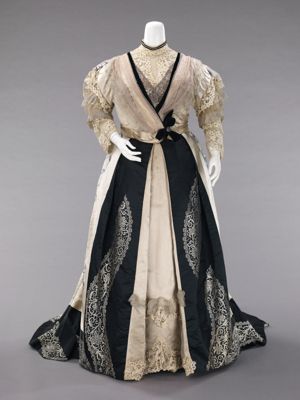 Black and Cream Silk Taffeta Wrap Evening Dress