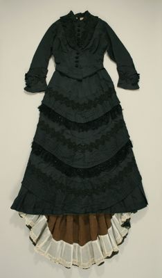 Forest Green Silk Bustle Day Dress