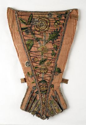 Salmon Pink Silk Brocade Triangular Stomacher
