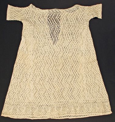 Cream Linen Chemise Dress with Chevron Embroidery