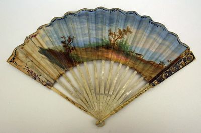 Pale Blue Silk Folding Fan with Ivory Ribs