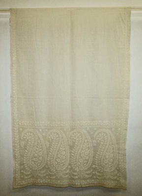Cream Cotton Scarf with Paisley Border