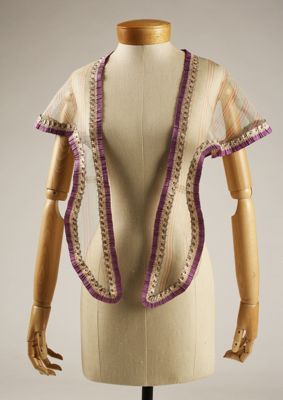 Cream Piña Cloth Fichu with Burgundy Purple Accents
