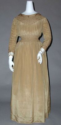 Golden Tan Silk High-Necked A-Line Dress