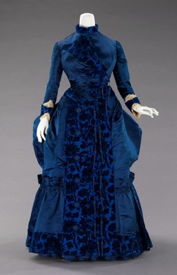 Deep Navy Silk Velvet Bustle Afternoon Dress
