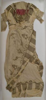 Pale Gold Satin Afternoon Dress with Gilt Embroidery