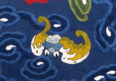 Navy Blue Silk Robe with Gold Dragon Embroidery