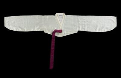 White Silk Korean Jeogori with Burgundy Ties