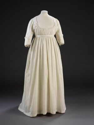 White Cotton Empire Waist Day Gown