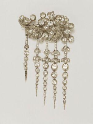 Silver Paste Spray Brooch with Articulated Pendants