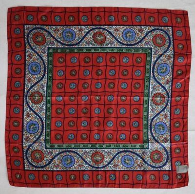 Burgundy Navy Geometric Silk Twill Head Scarf
