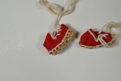 Doll's shoes, espadrilles, red canvas, for Bleuette, 1950s