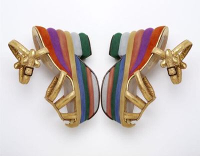 Multicolored Suede Cork Platform Sandals