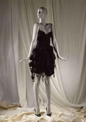 Black Cotton Polyester Evening Dress with Layered Bras