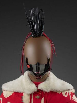 Black Plastic Dragon Mask with Fur Collar