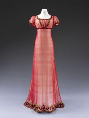 Red Chenille Embroidered Silk Net Empire Gown