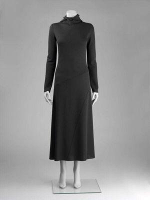 Charcoal Gray Wool Jersey Turtleneck Column Dress