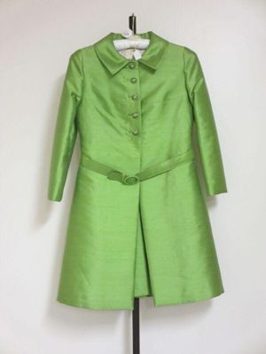 Lime Green Silk Mod Coat Dress Ensemble