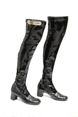 Pair of thigh-high boots in PVC with fabric lining, designed by Pierre Cardin, France, 1966-1969